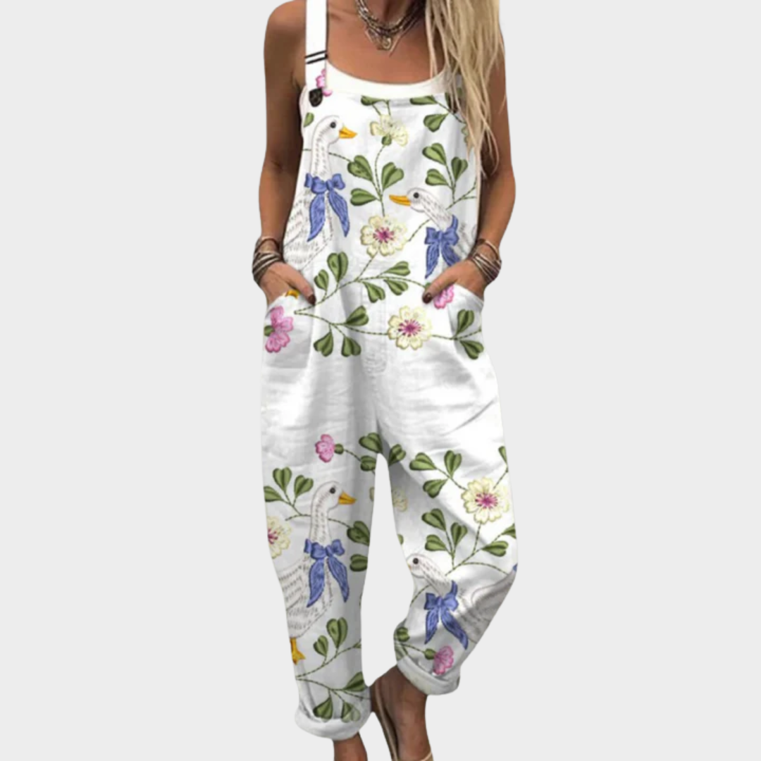 Celeste | White Printed Overalls