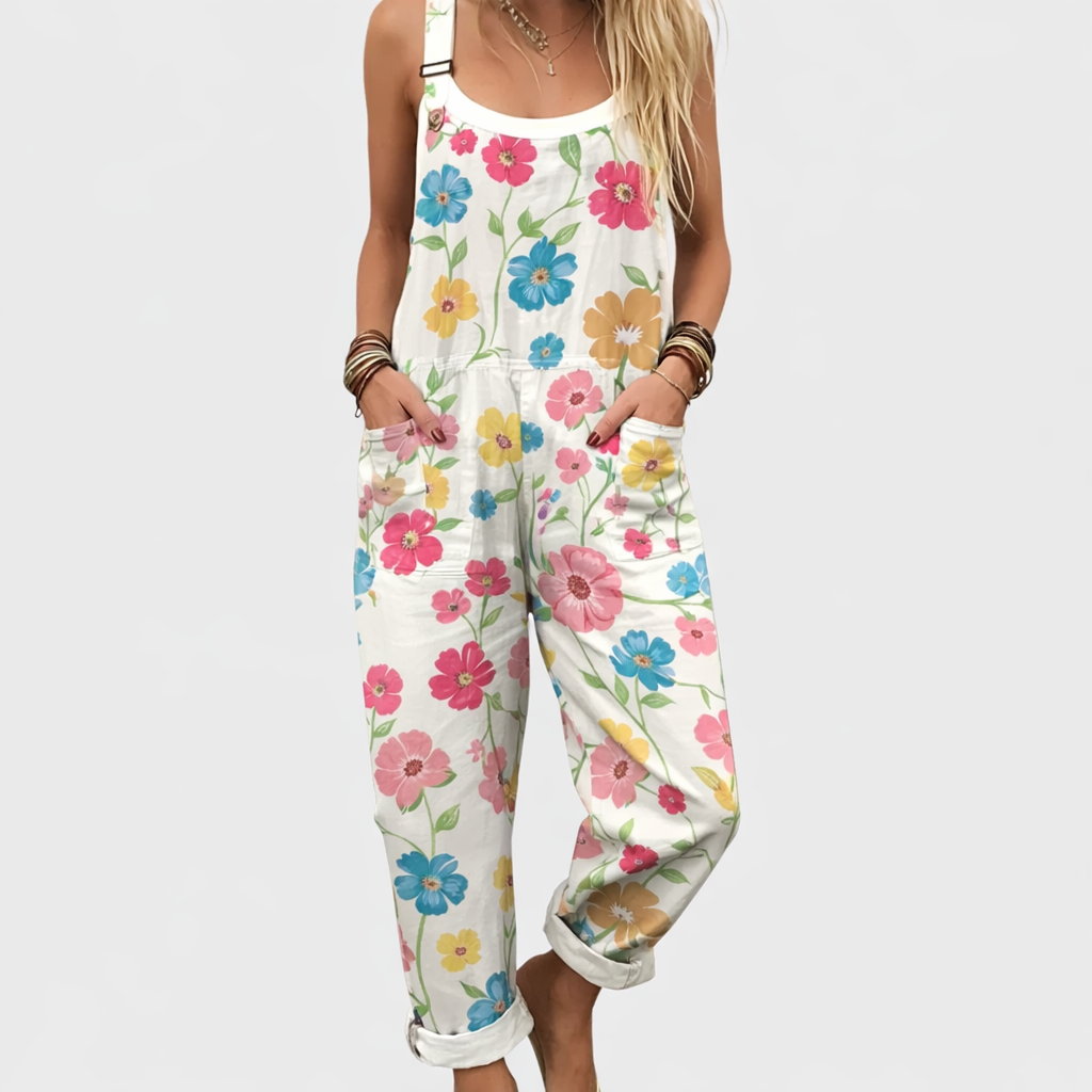 Bridget | White Floral Printed Overalls