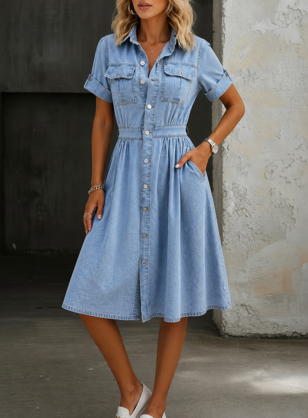 Carina | Short-Sleeve Denim Dress