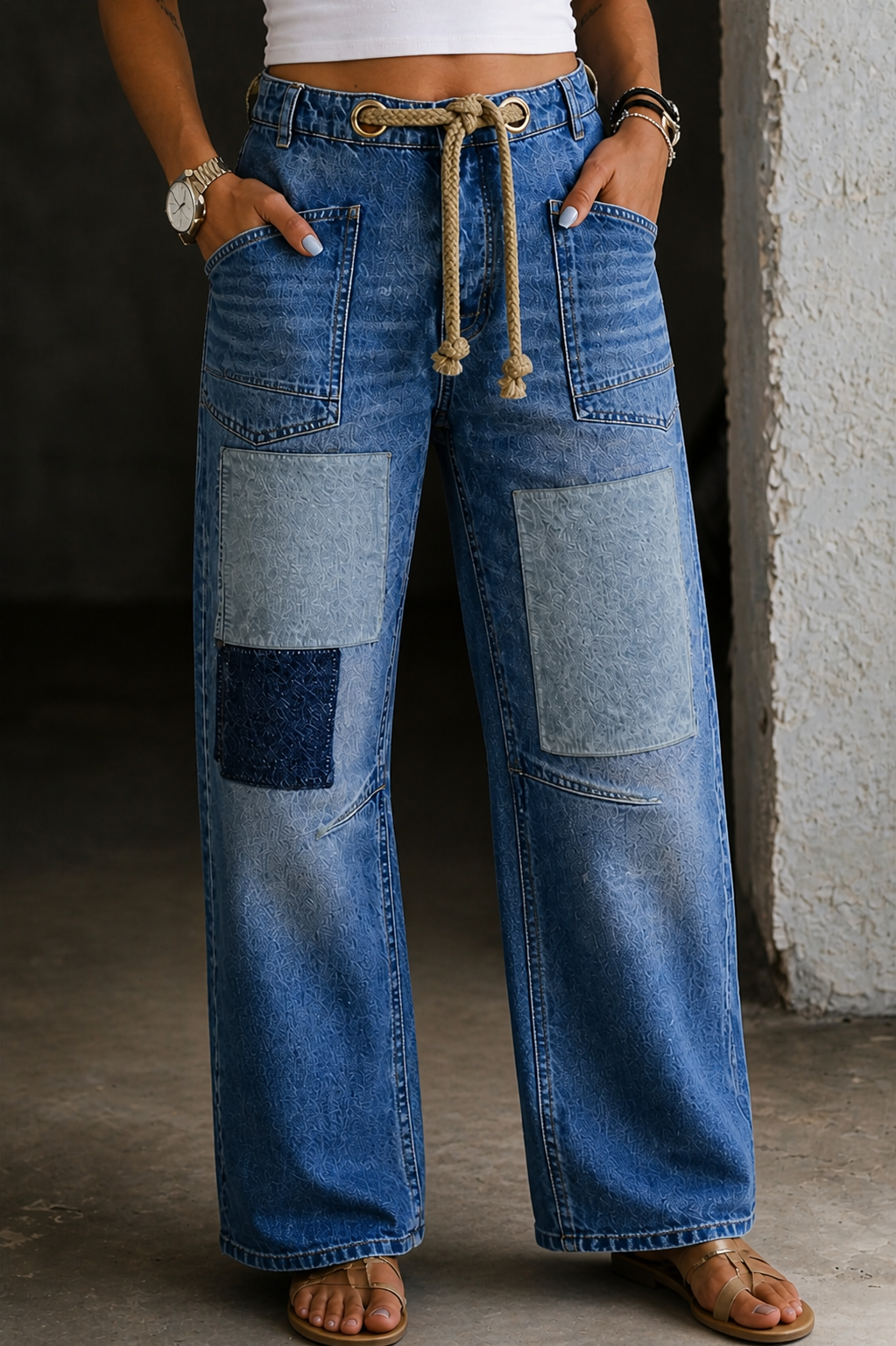 Doris | Patchwork Drawstring Jeans