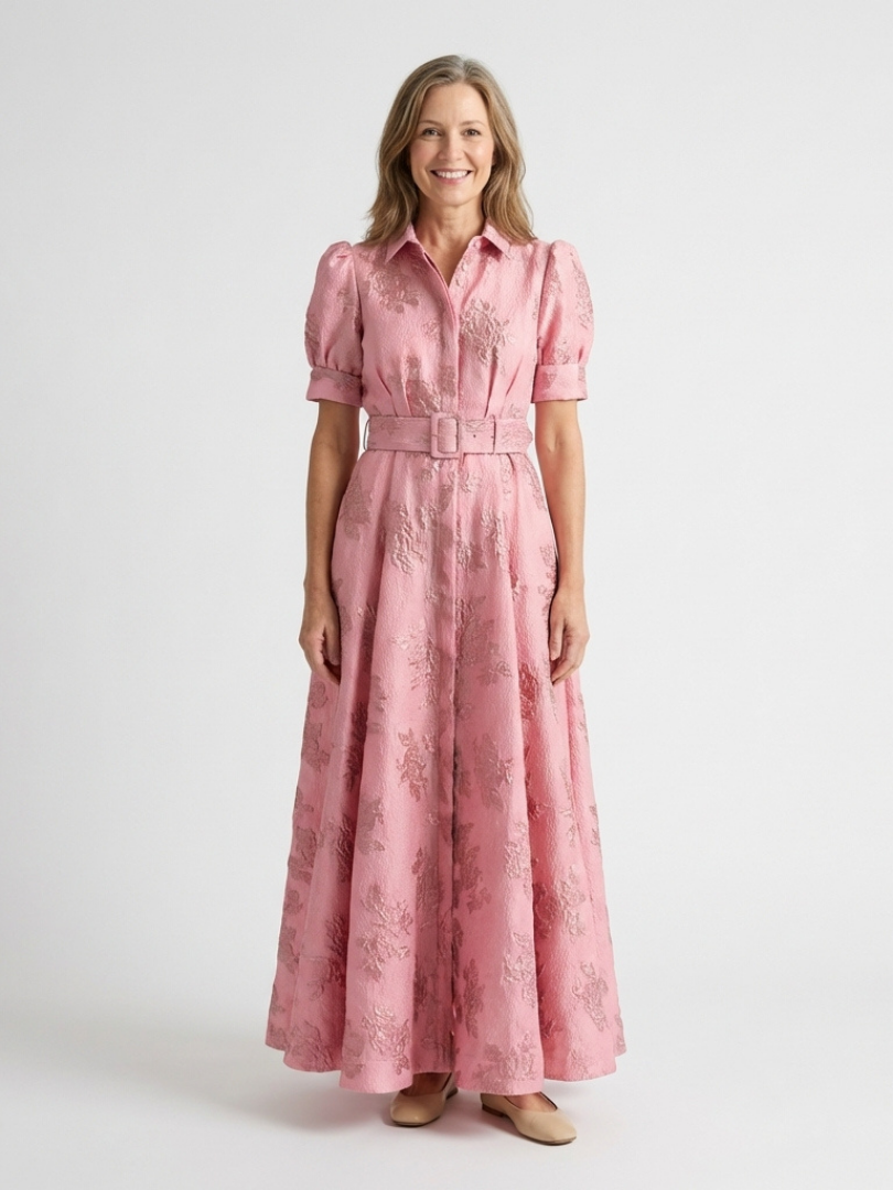Xanthea | Belted Textured Maxi Shirt Dress