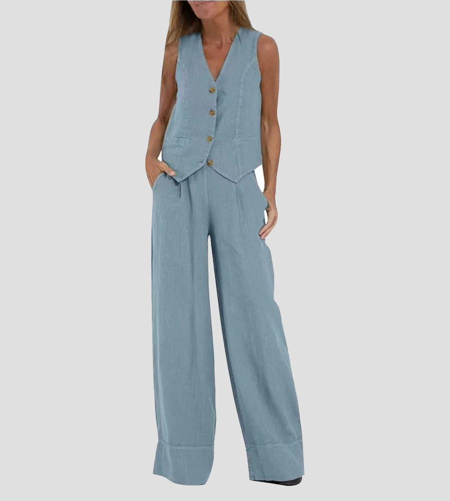 Aira™ – Buttoned Vest & Wide-Leg Trousers Set